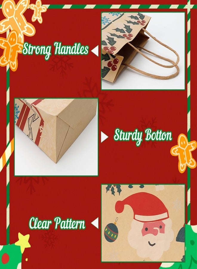 QIHOMPIB 12 Pack Christmas Kraft Paper Bags(6x9 Inch) with Handle for Gift Goodie Treat Candy Snack Wrap Snowflake Santa Xmas Pouches Baggies Christmas Holiday New Year Party Favors Supplies Decorations - Image 4